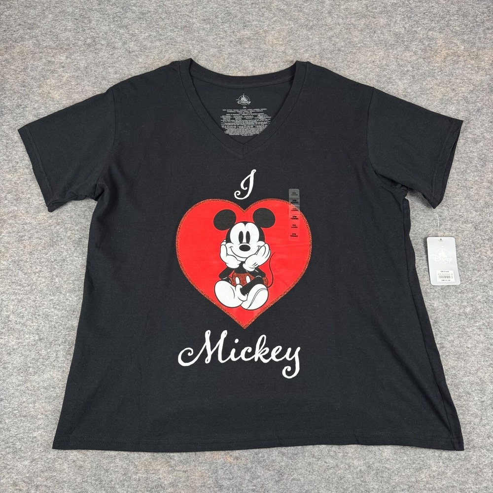 Disney Store T-Shirt Tee Mickey Mouse Heart Black Womens‎ 2XL XXL